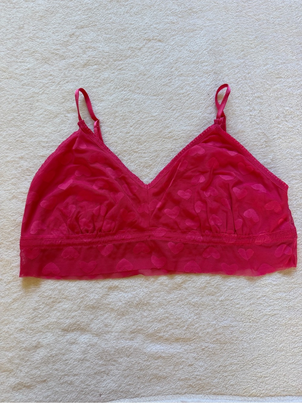 Hot Pink Heart Bralette, Adjustable Straps, Women's Large